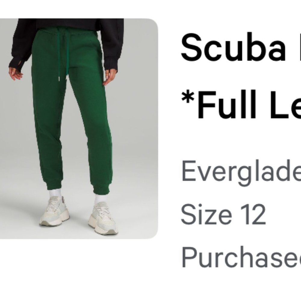 Lululemon Everglade Green Scuba High Rise Jogger Full Length Size 12